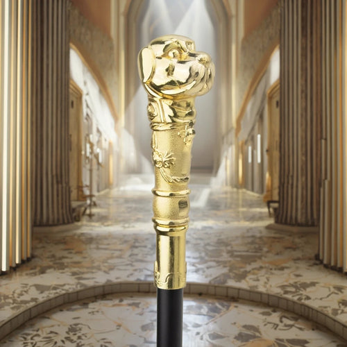 Bengala de Luxo com Cabo de Bulldog Dourada