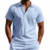 Camisa Polo de Linho de Verão com Botão na Lapela