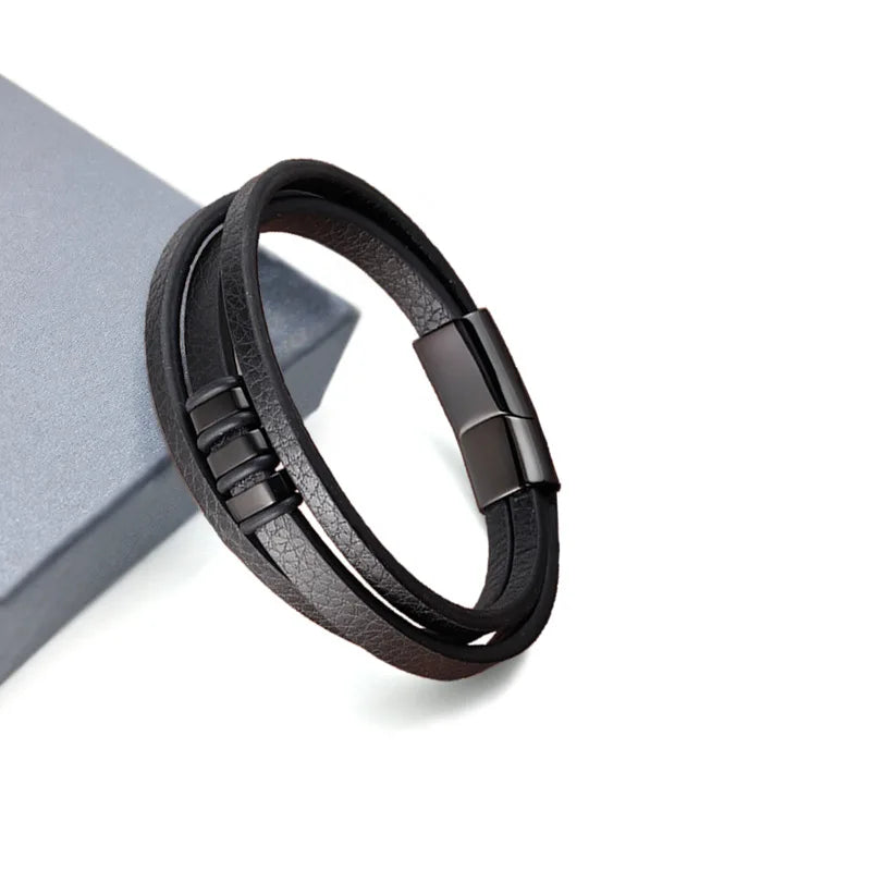 Pulseira de Couro com Fecho Magnético Preto