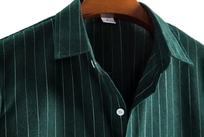 Camisa Casual Masculina de Verão com Listras Verticais