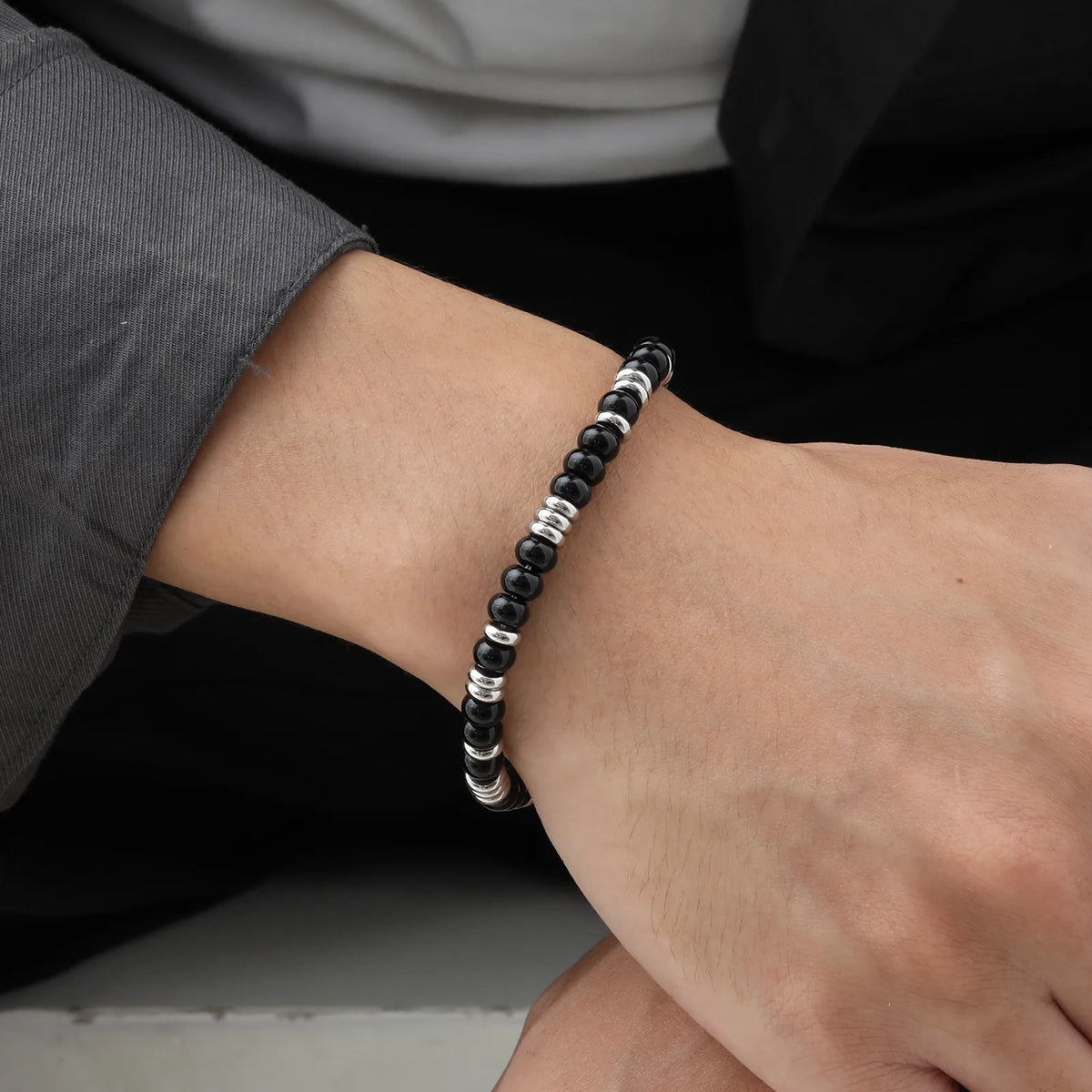 Pulseira de Pedras Olho de Tigre e Ônix Preto, Jóia que Não Escurece, Presente de Aço Inoxidável