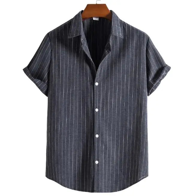 Camisa Casual Masculina de Verão com Listras Verticais