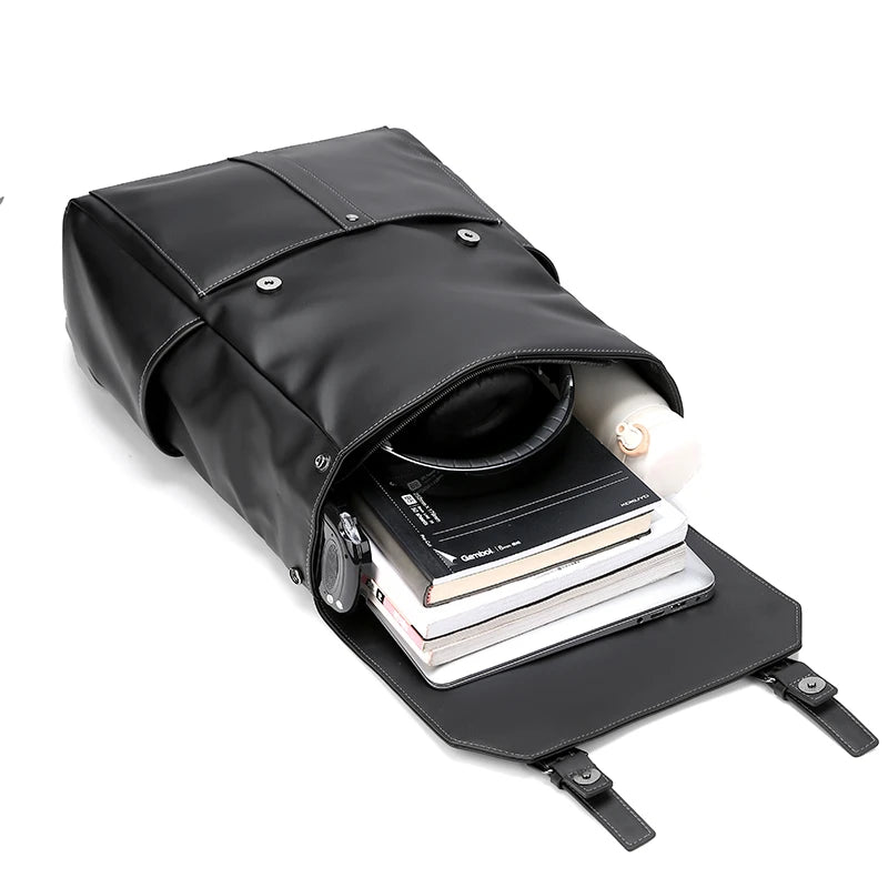 Mochila de Computador em Couro PU Grande Capacidade para Viagem