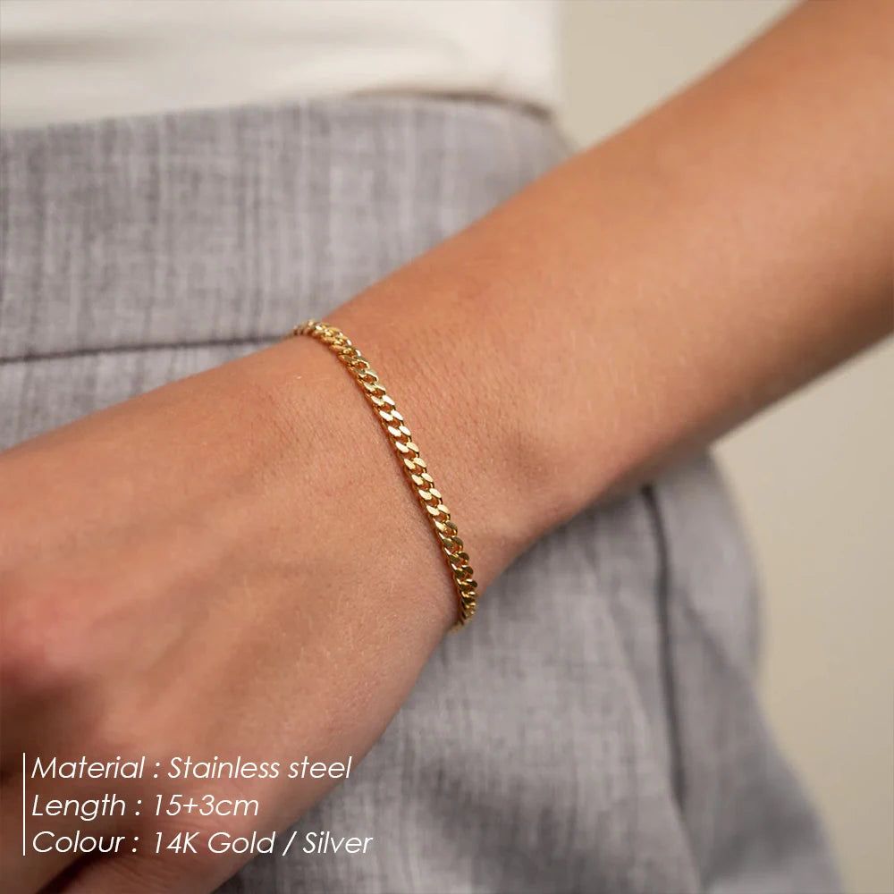 Pulseira de Corrente Cubana Ajustável em Aço Inoxidável Hipoalergênico com Banho de Ouro PVD da EManco