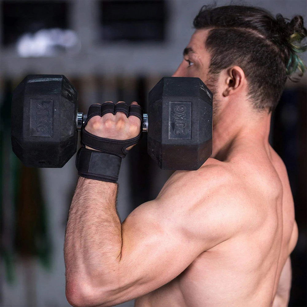 Luvas esportivas de treinamento para homens mulheres luvas de treino fitness construção do corpo levantamento de peso ginásio mão pulso palma protetor luvas