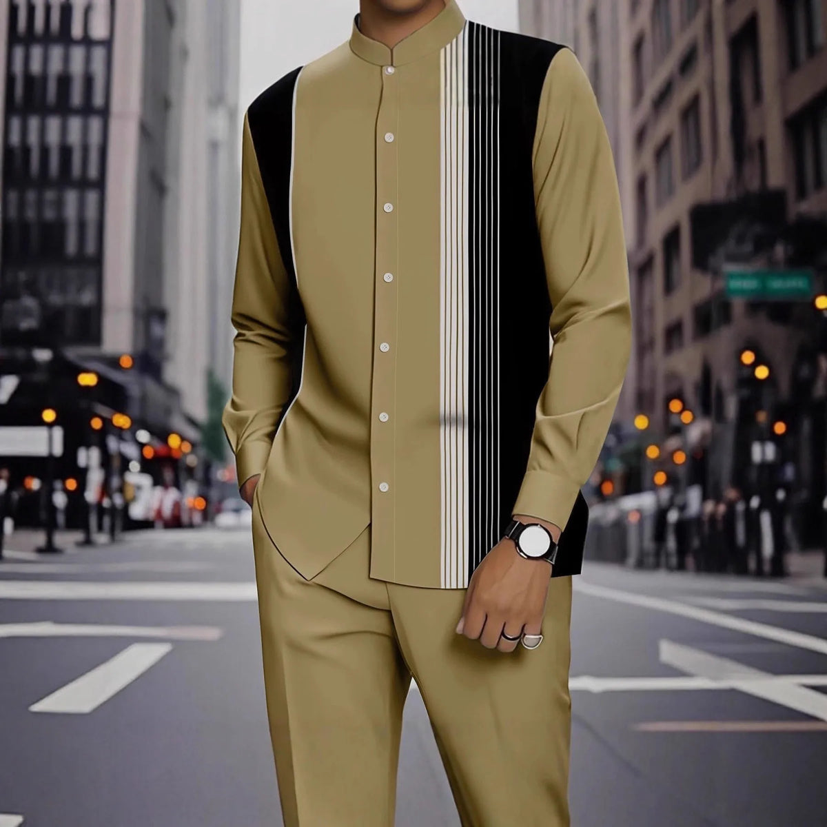 Camisa Masculina Casual ao Ar Livre de Listras