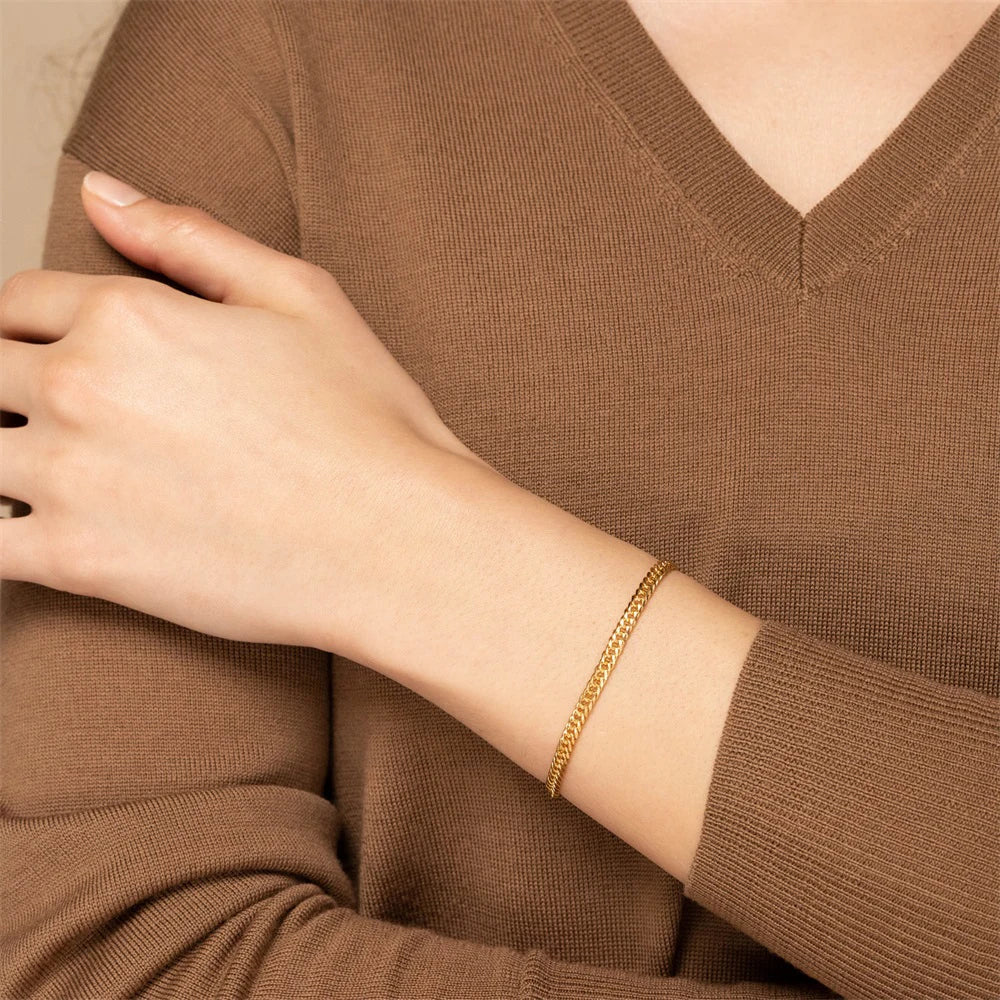 Pulseira de Corrente Cubana Ajustável em Aço Inoxidável Hipoalergênico com Banho de Ouro PVD da EManco