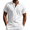Camisa Polo de Linho de Verão com Botão na Lapela