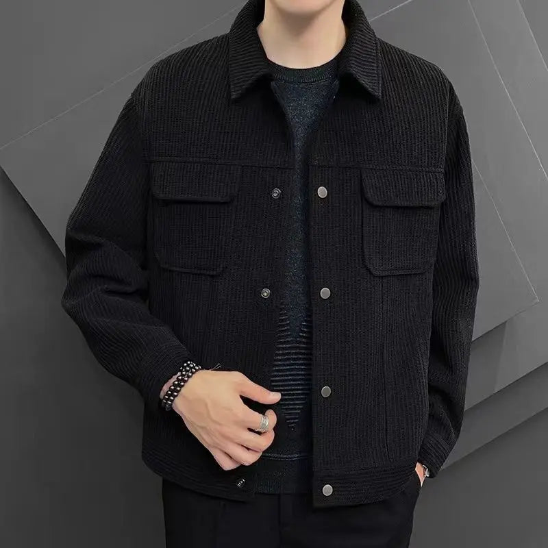 Jaqueta Casual de Veludo Cotelê com Bolso e Lapela Fashion