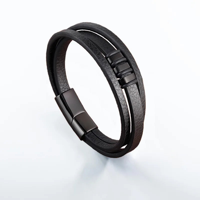 Pulseira de Couro com Fecho Magnético Preto