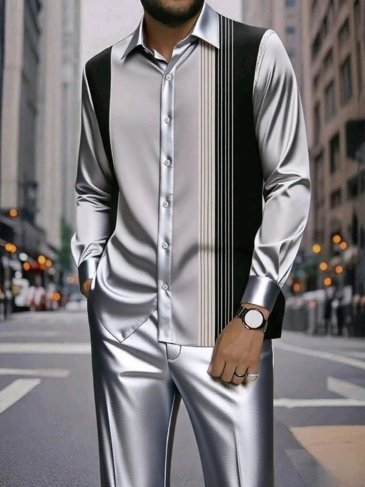 Camisa Masculina Casual ao Ar Livre de Listras