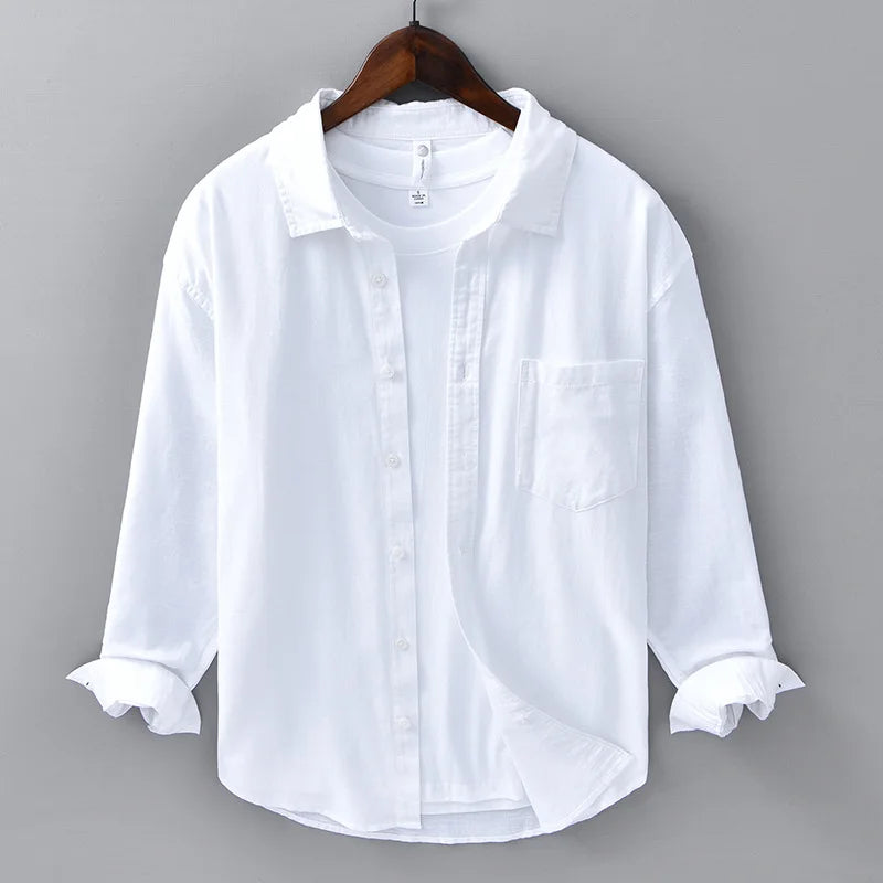 Camisa Casual primavera-verão de linho/algodão, manga longa