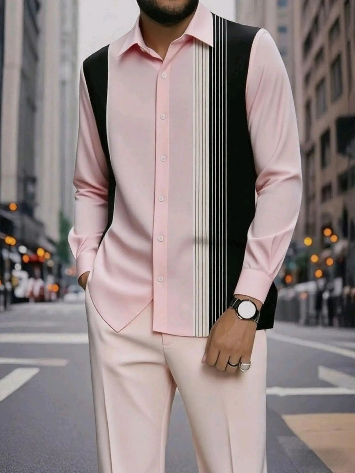 Camisa Masculina Casual ao Ar Livre de Listras