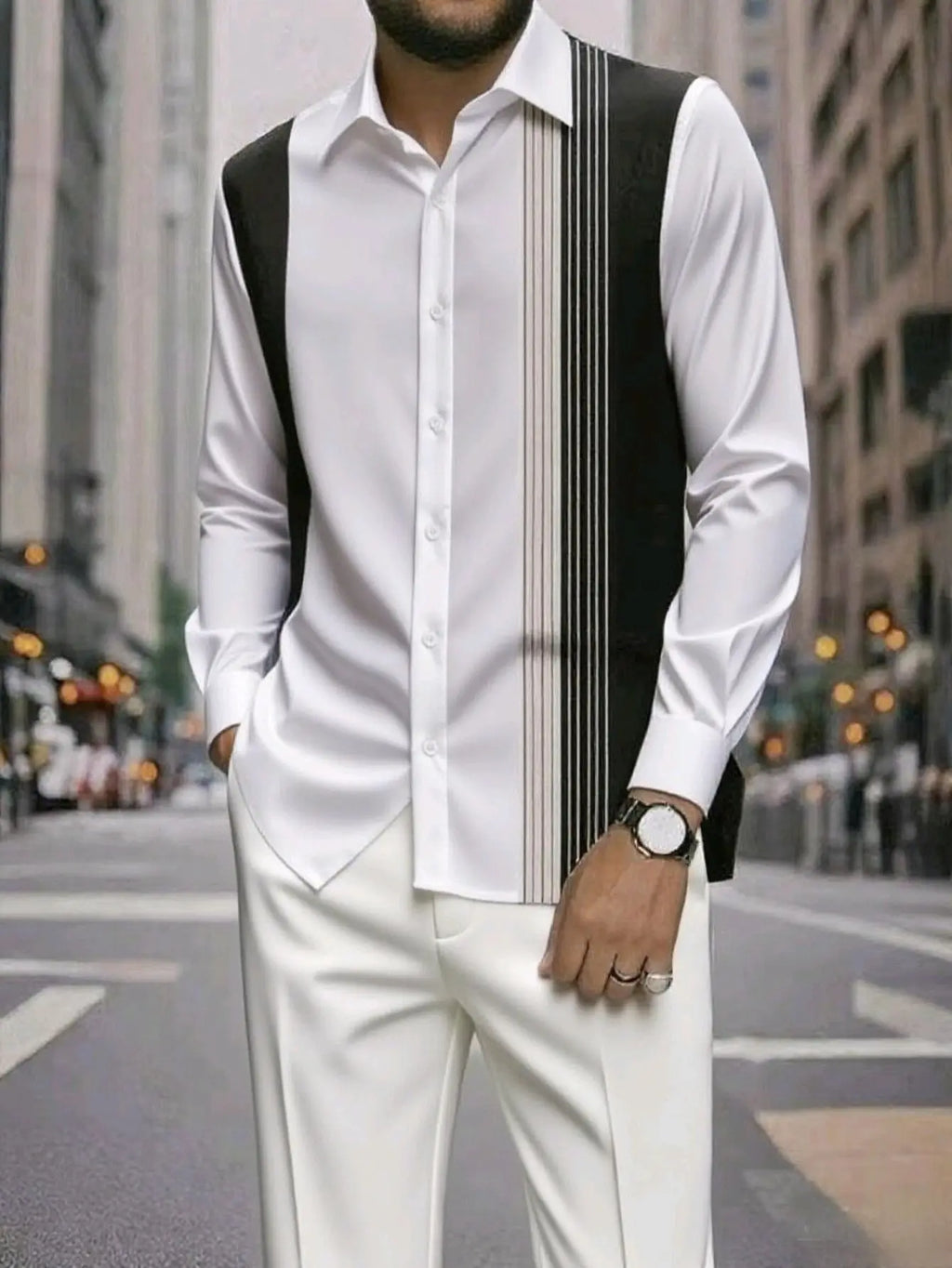 Camisa Masculina Casual ao Ar Livre de Listras