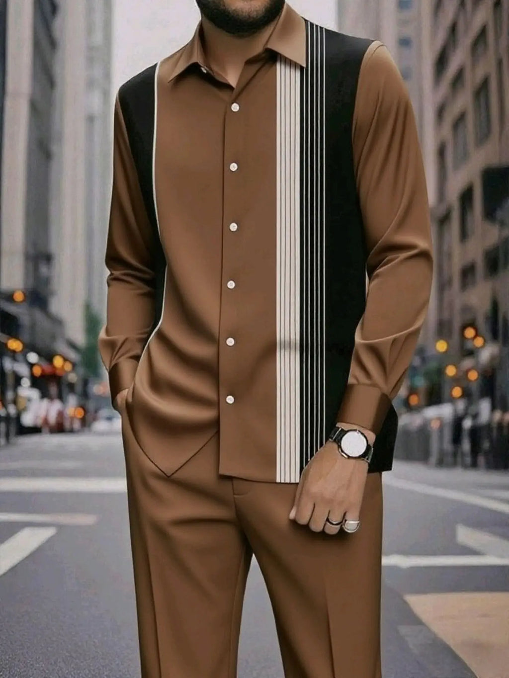 Camisa Masculina Casual ao Ar Livre de Listras