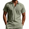 Camisa Polo de Linho de Verão com Botão na Lapela