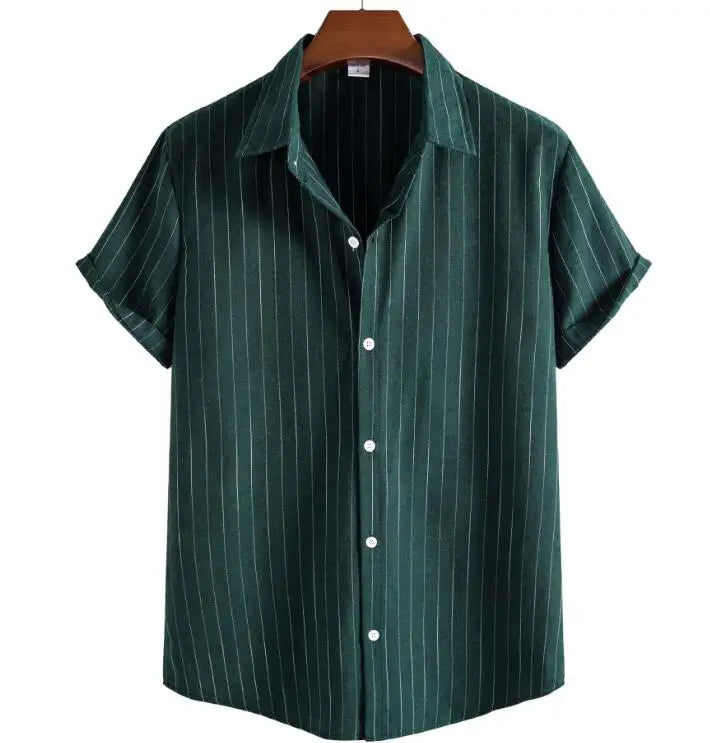Camisa Casual Masculina de Verão com Listras Verticais