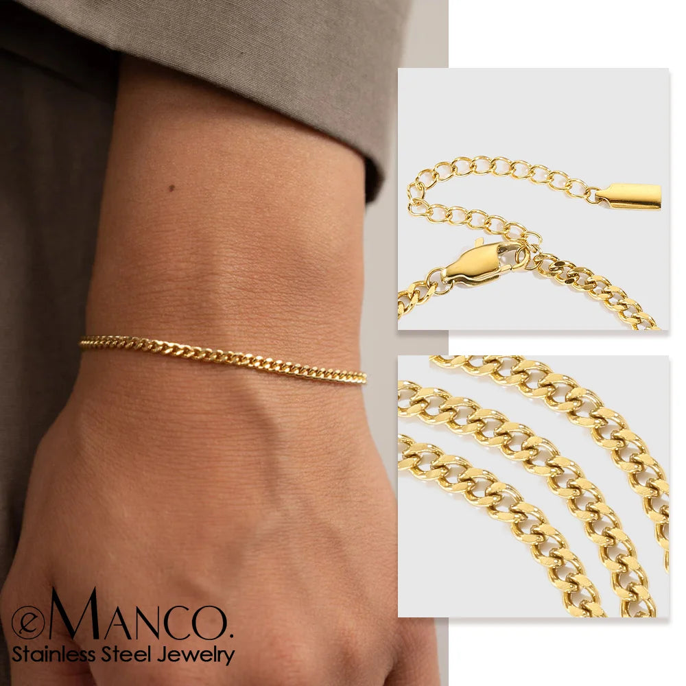 Pulseira de Corrente Cubana Ajustável em Aço Inoxidável Hipoalergênico com Banho de Ouro PVD da EManco