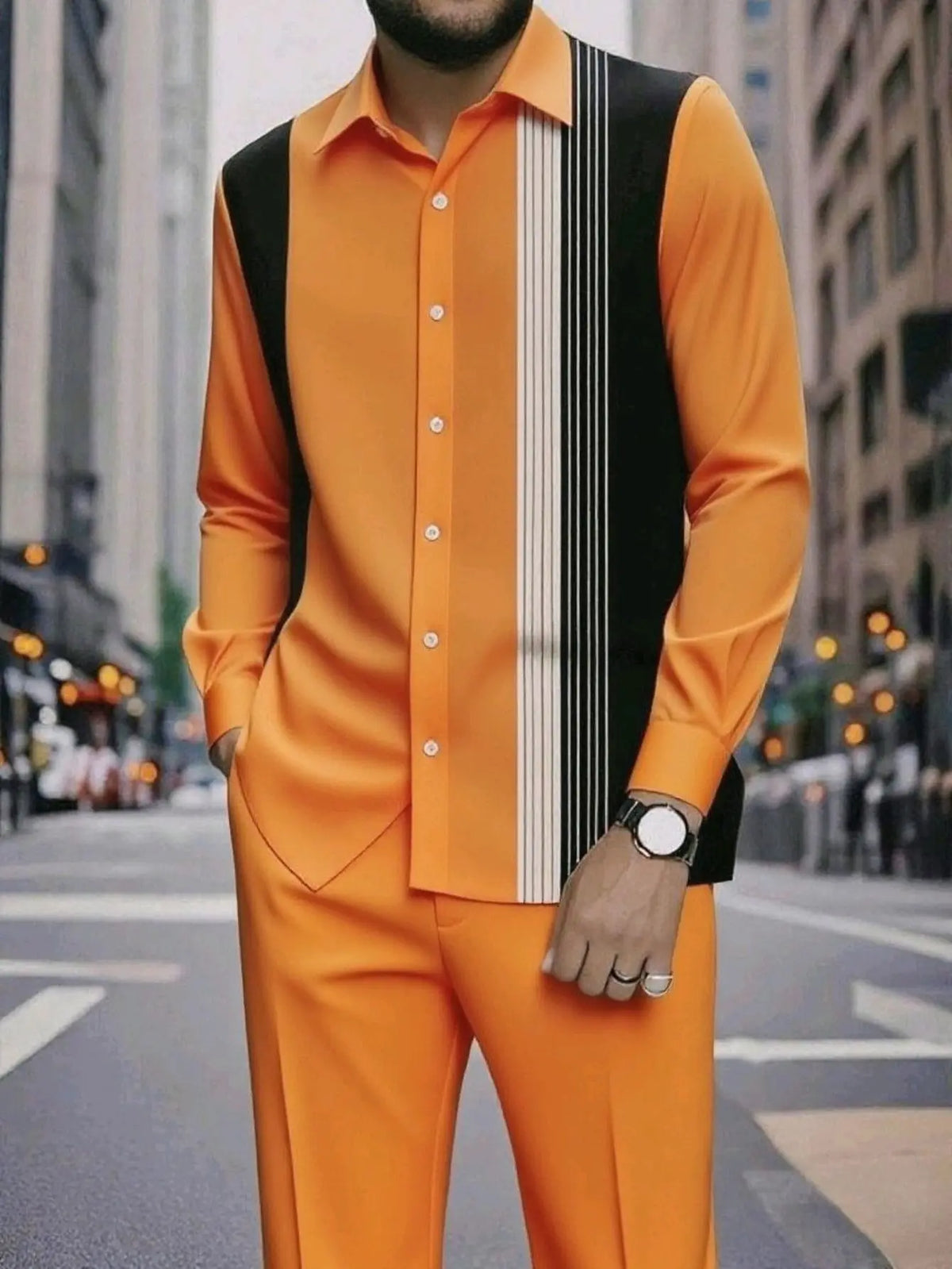 Camisa Masculina Casual ao Ar Livre de Listras