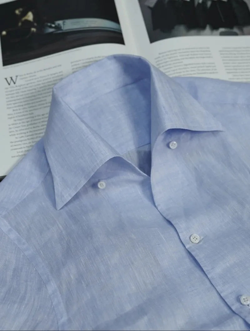 Camisa de Linho Italiano Vintage Britânico Slim-Fit