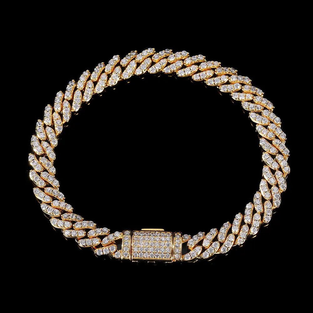Pulseira de Corrente Hip Curb 8mm Cubana Ice Out Hand Chain