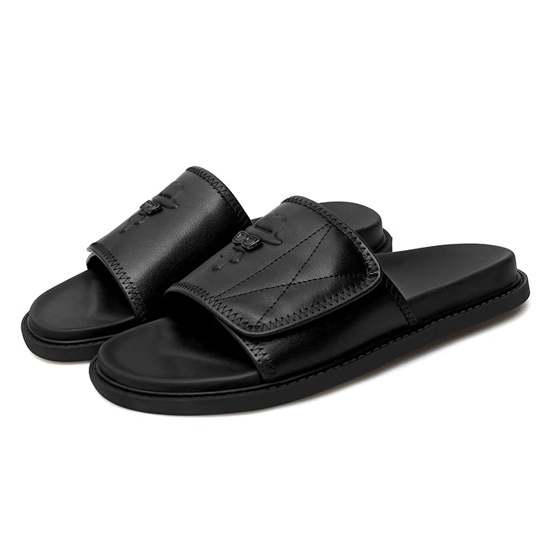 Novas Sandálias Slide de Couro Genuíno