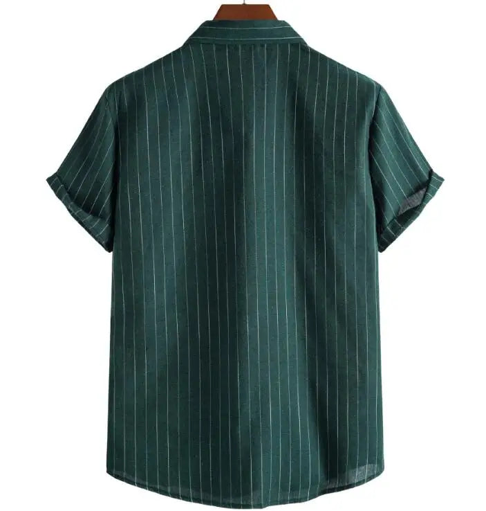Camisa Casual Masculina de Verão com Listras Verticais