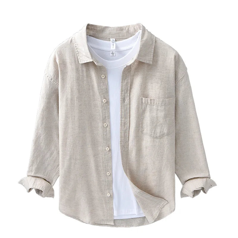 Camisa Casual primavera-verão de linho/algodão, manga longa