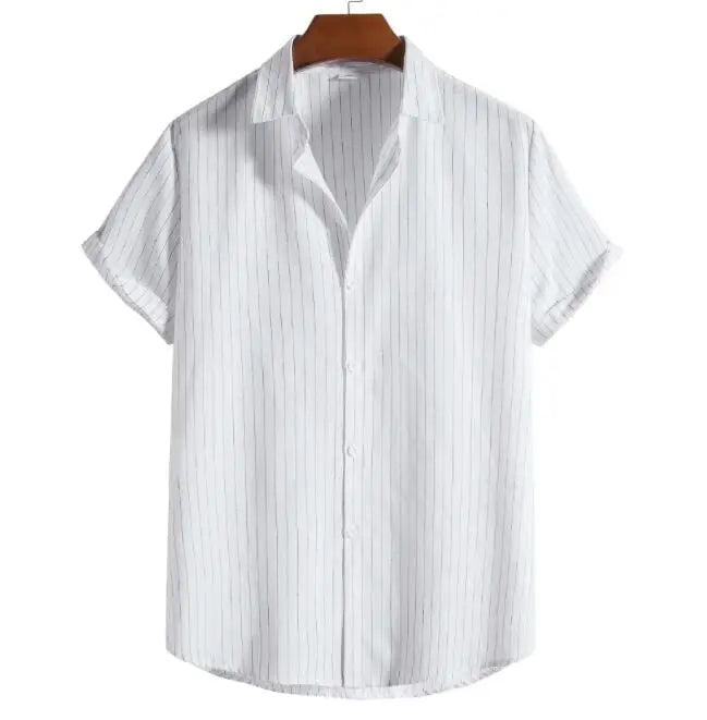 Camisa Casual Masculina de Verão com Listras Verticais