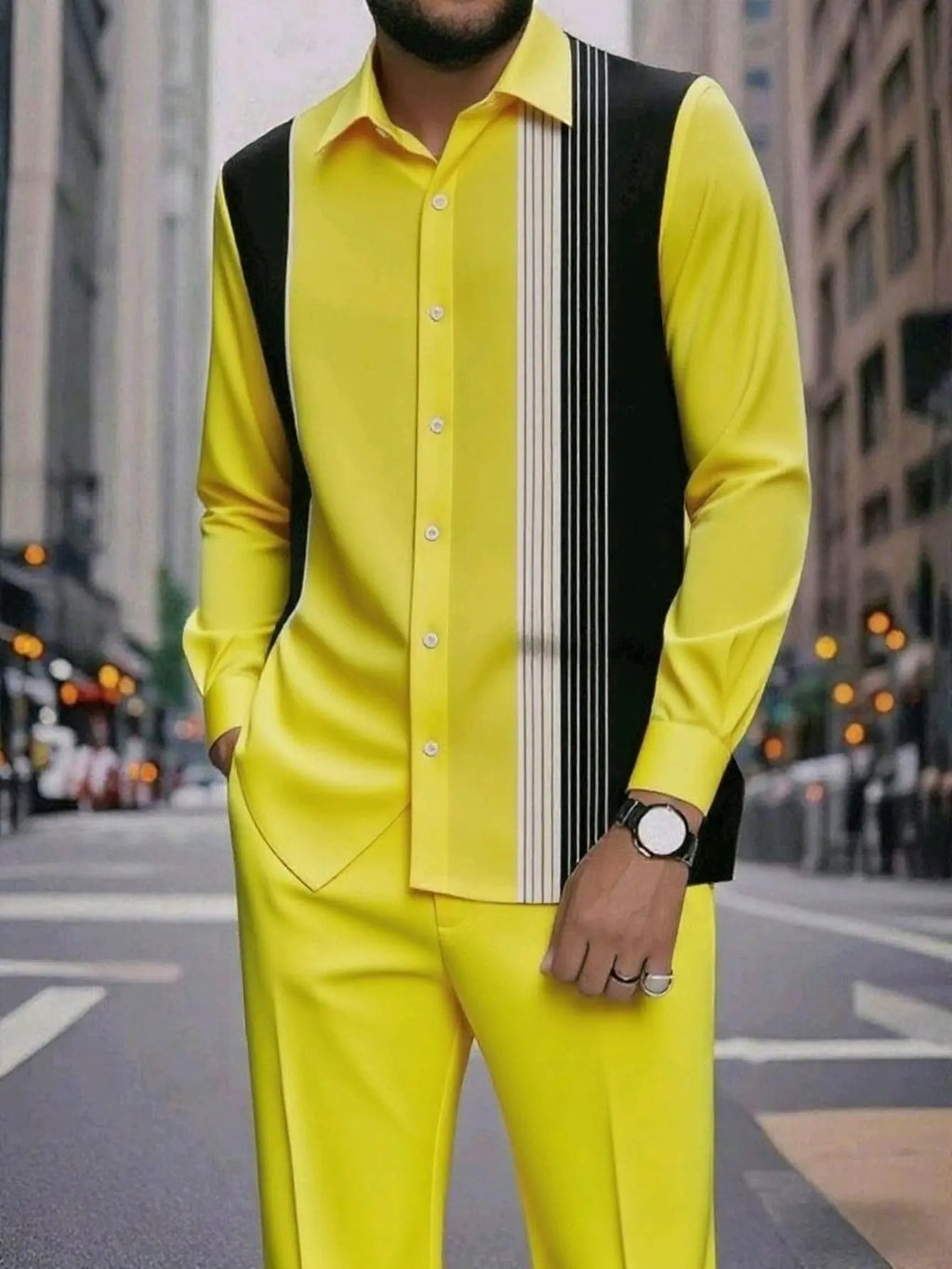 Camisa Masculina Casual ao Ar Livre de Listras