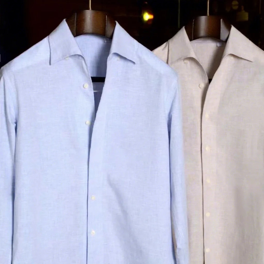 Camisa de Linho Italiano Vintage Britânico Slim-Fit