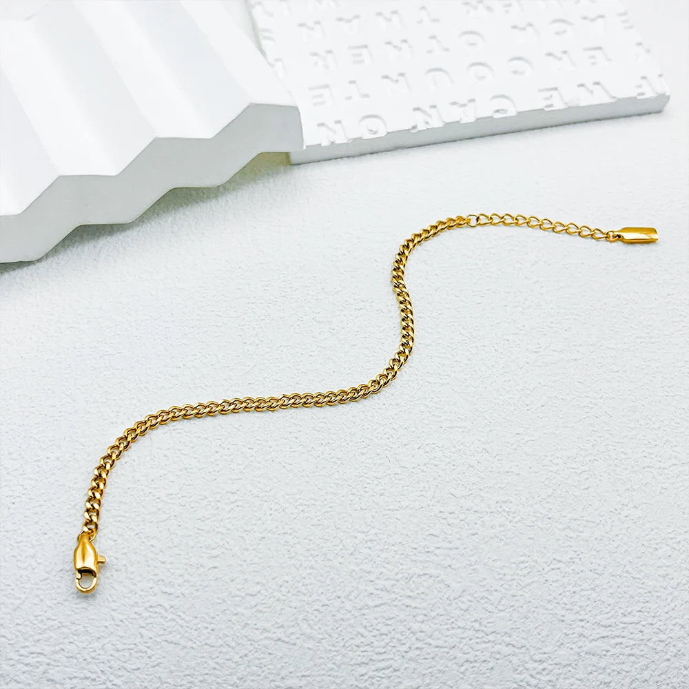 Pulseira de Corrente Cubana Ajustável em Aço Inoxidável Hipoalergênico com Banho de Ouro PVD da EManco