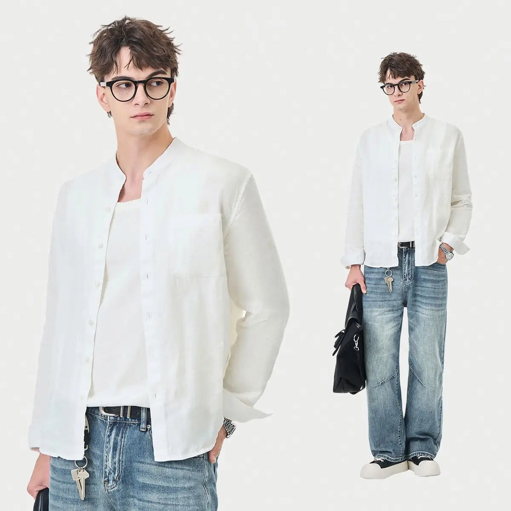 Camisa de linho estilo Zen chinês vintage