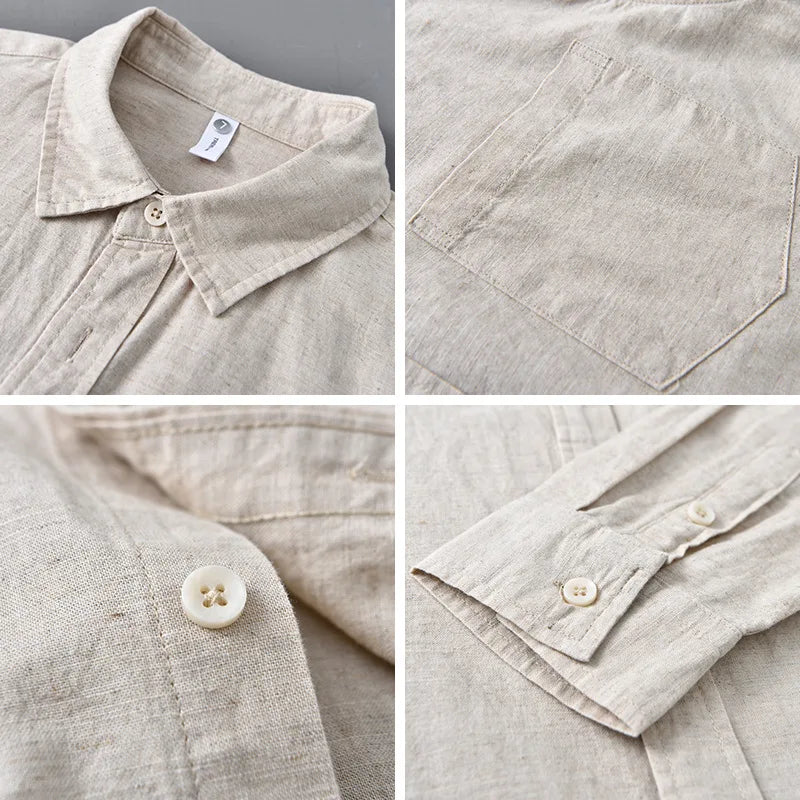 Camisa Casual primavera-verão de linho/algodão, manga longa