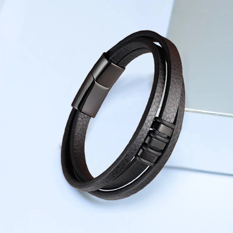 Pulseira de Couro com Fecho Magnético Preto