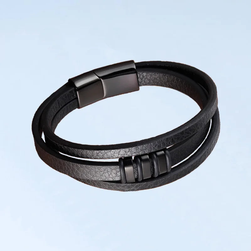Pulseira de Couro com Fecho Magnético Preto