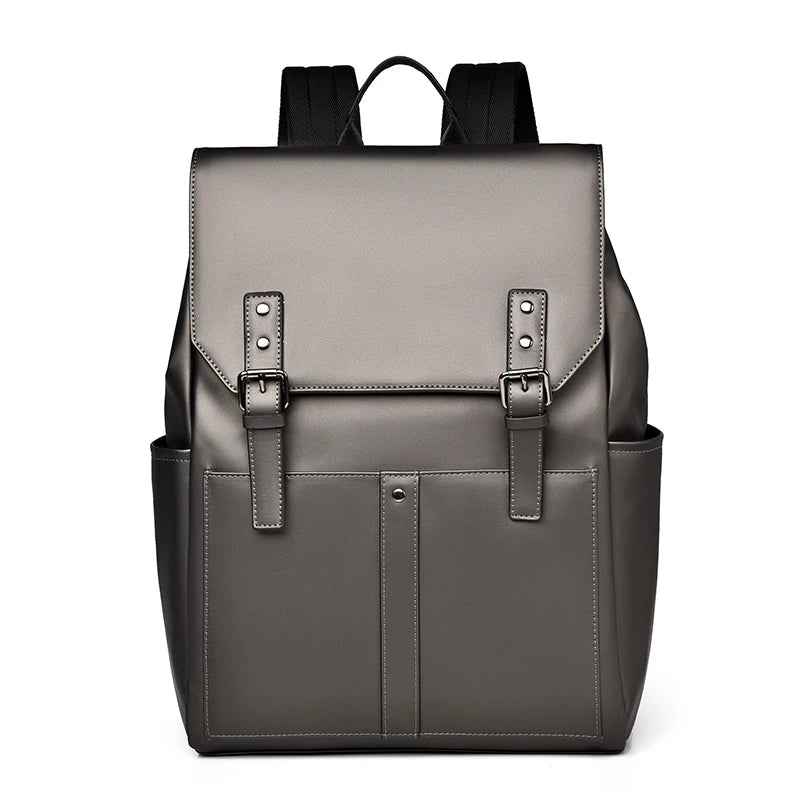Mochila de Computador em Couro PU Grande Capacidade para Viagem