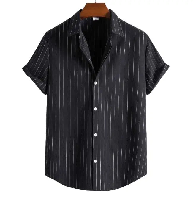 Camisa Casual Masculina de Verão com Listras Verticais