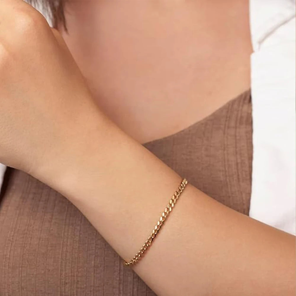 Pulseira de Corrente Cubana Ajustável em Aço Inoxidável Hipoalergênico com Banho de Ouro PVD da EManco