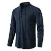 Camisa de Algodão e Linho, Manga Longa, Gola Alta
