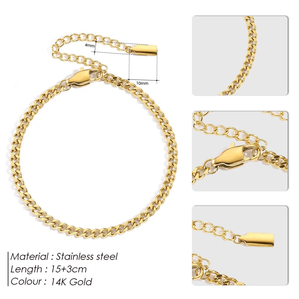 Pulseira de Corrente Cubana Ajustável em Aço Inoxidável Hipoalergênico com Banho de Ouro PVD da EManco