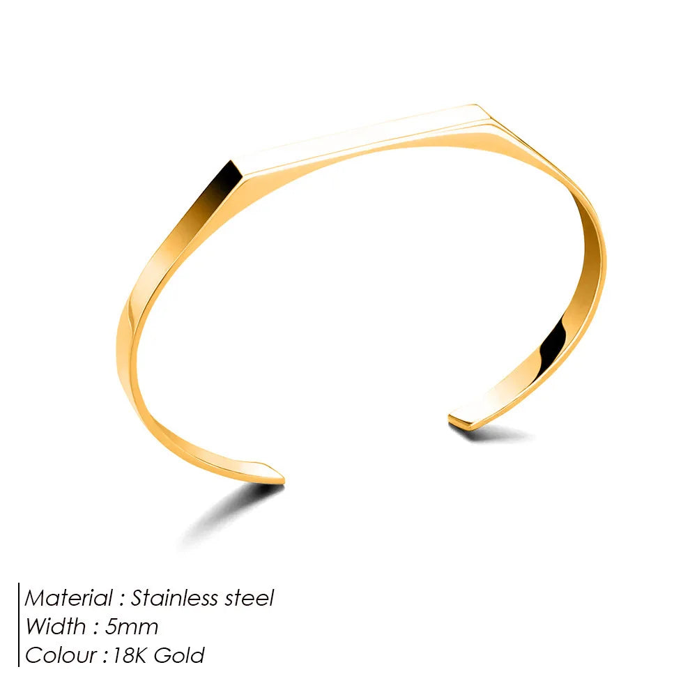 Pulseira Elegante de Aço Inoxidável, Ajustável, Folheada a Ouro 18K PVD, À Prova d'Água e Durável, Moda em Braceletes