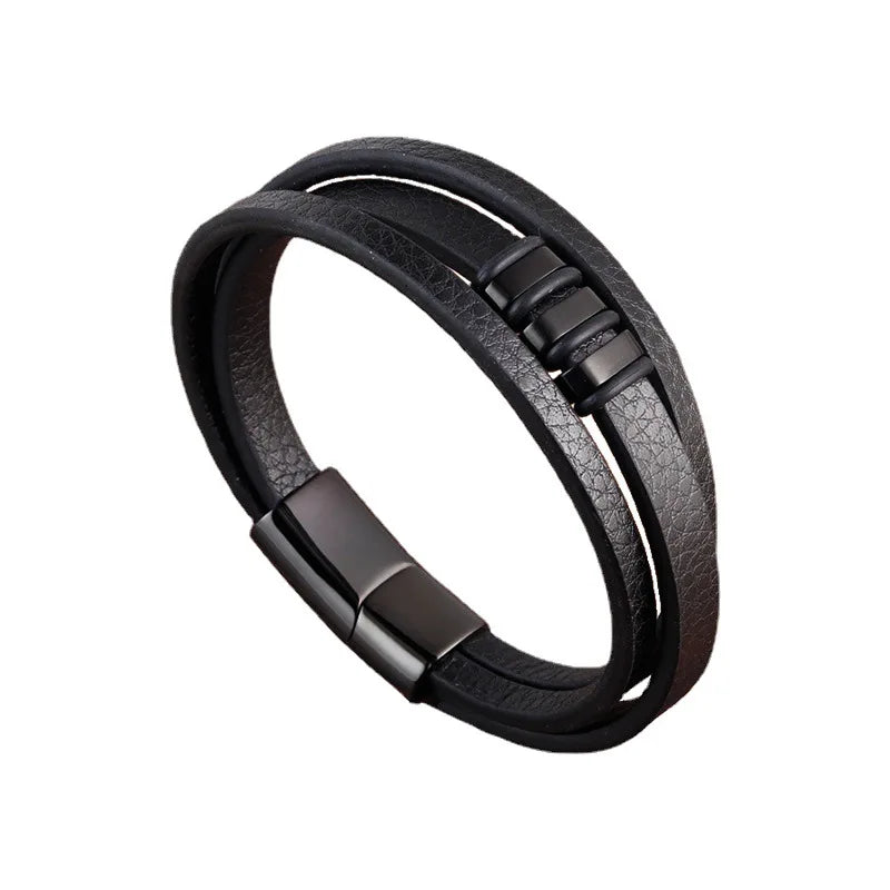 Pulseira de Couro com Fecho Magnético Preto