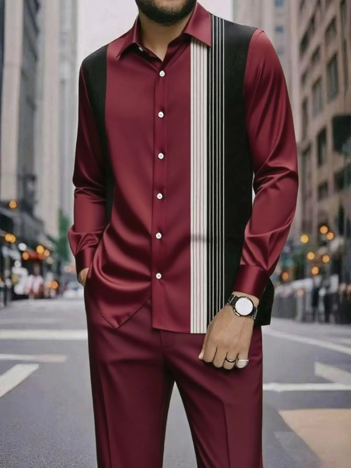 Camisa Masculina Casual ao Ar Livre de Listras