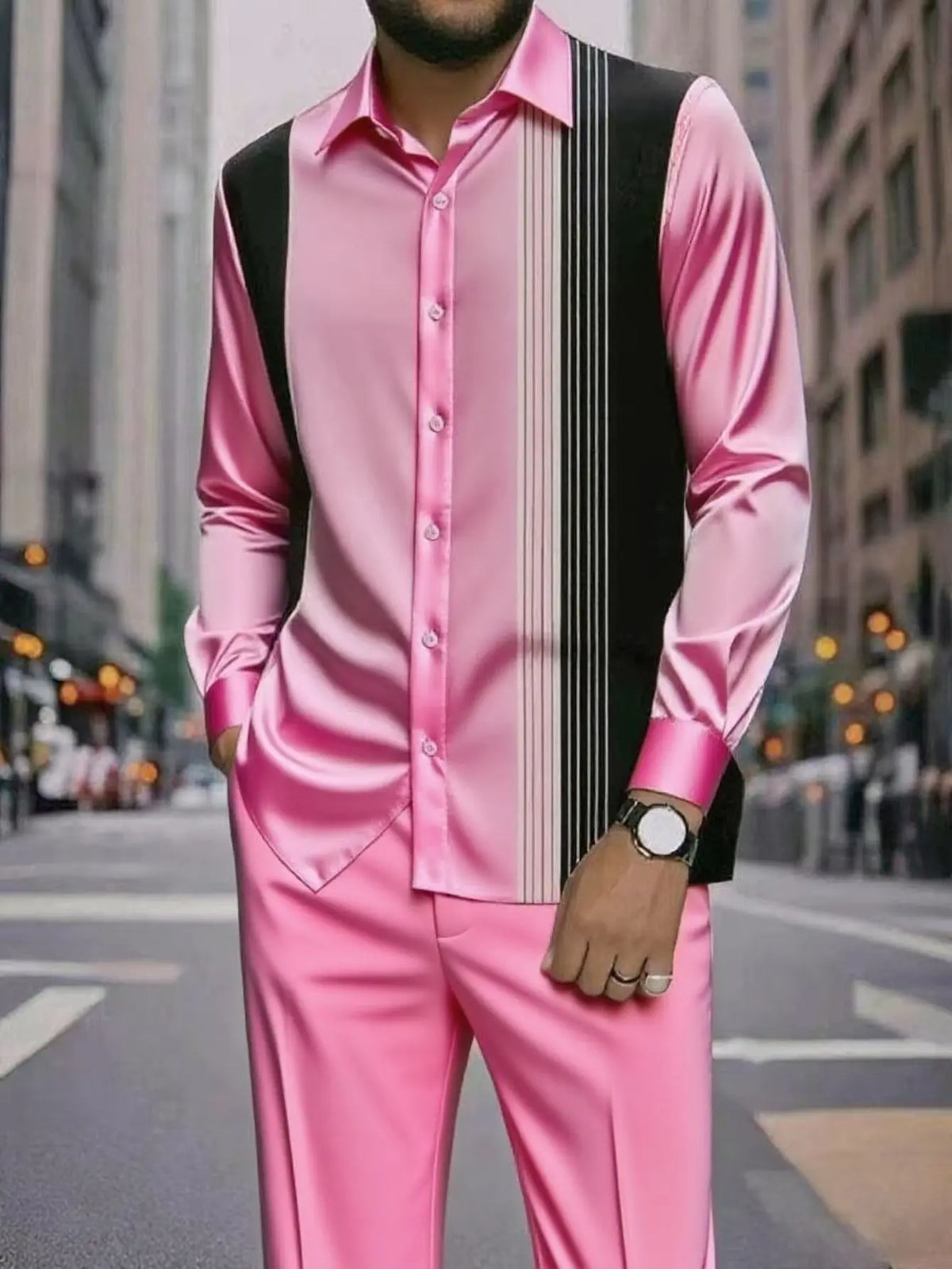 Camisa Masculina Casual ao Ar Livre de Listras