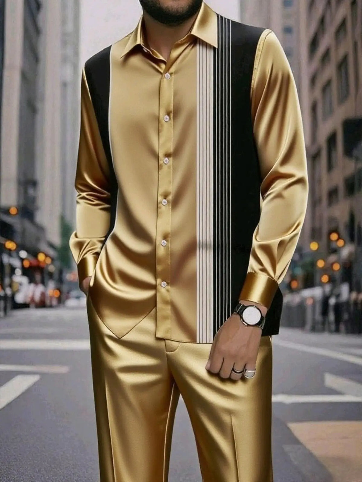 Camisa Masculina Casual ao Ar Livre de Listras