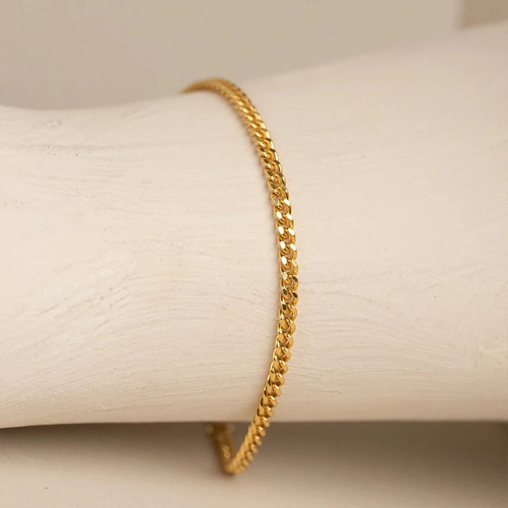 Pulseira de Corrente Cubana Ajustável em Aço Inoxidável Hipoalergênico com Banho de Ouro PVD da EManco