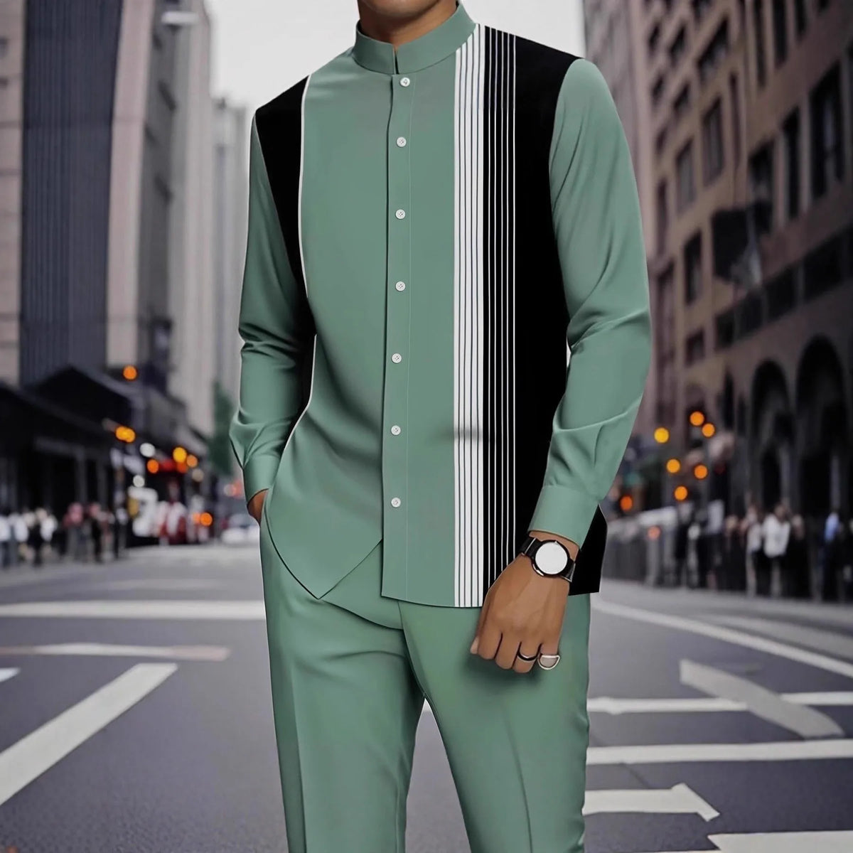 Camisa Masculina Casual ao Ar Livre de Listras