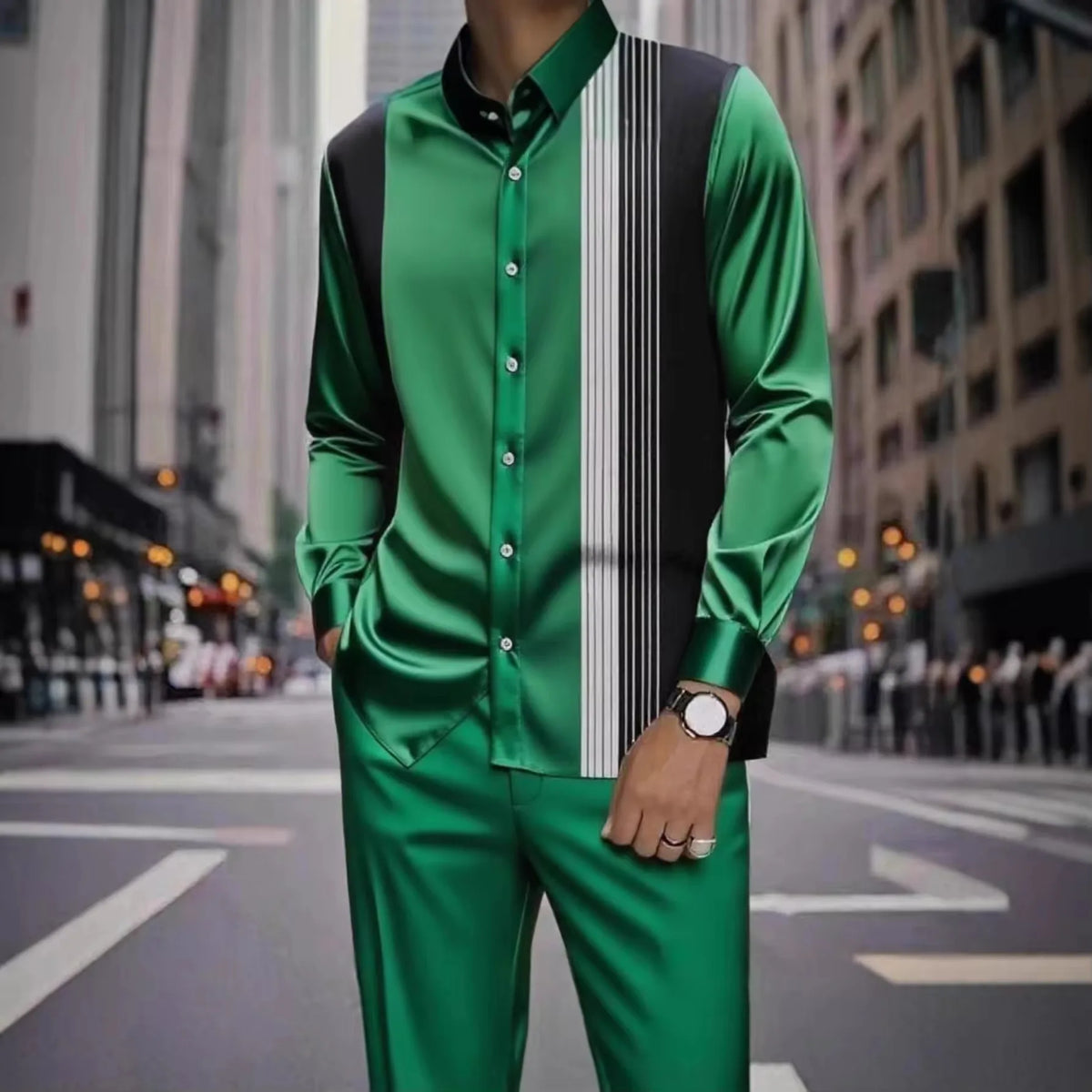 Camisa Masculina Casual ao Ar Livre de Listras