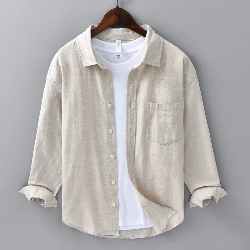 Camisa Casual primavera-verão de linho/algodão, manga longa